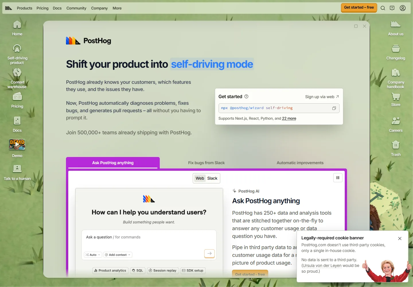 PostHog landing page